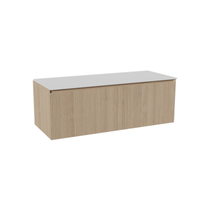 Balmani Fila meuble salle de bains suspendu 135 x 55 cm chêne naturel avec Stretto tablette simple ou double en solid surface blanc mat, Nervure droite symétrique verticale