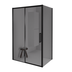 Balmani Senses Design Eckdusche: Schiebetür (Links) mit fixierte Seitenwand, 160 x 80 cm, Reflex-Spiegelglas, Profil Schwarz matt