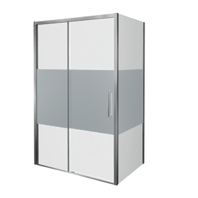 Balmani Senses Design douchehoek met linkse schuifdeur en vaste zijwand, 160 x 100 cm, Helder glas met matte strook, Glanzend chroom profielen