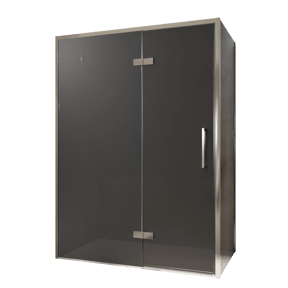 Balmani Senses Design douchecabine met linkse draaideur en vaste zijwand, 140 x 100 cm, Rookglas, Chroom profielen