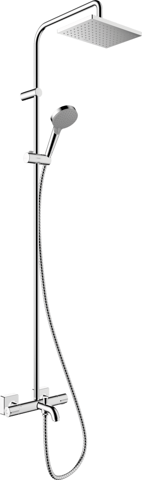 Hansgrohe Vernis Shape colonne de douche de pluie avec robinet de baignoire thermostatique Chrome Brillant
