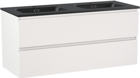 Linie Lado meuble salle de bains suspendu 120 x 46 cm blanc mat avec Baro double vasque en porcelaine noir mat