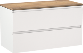 Linie Lado meuble salle de bains suspendu 100 x 46 cm blanc mat avec Lado tablette simple ou double en mélaminé chêne naturel