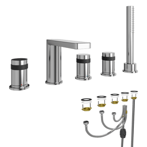 Blaufoss Sonic 5-Loch Badewannenrandarmatur: Chrom glänzend, mit Brausekopf