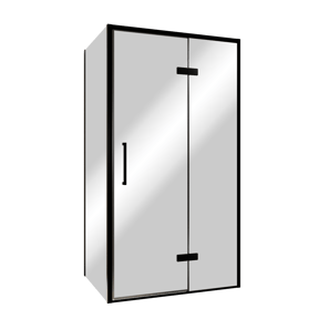 Balmani Senses Design douchecabine met rechtse draaideur en vaste zijwand, 100 x 100 cm, Reflex spiegelglas, Zwarte profielen