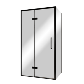 Balmani Senses Design douchecabine met linkse draaideur en vaste zijwand, 100 x 100 cm, Reflex spiegelglas, Zwarte profielen