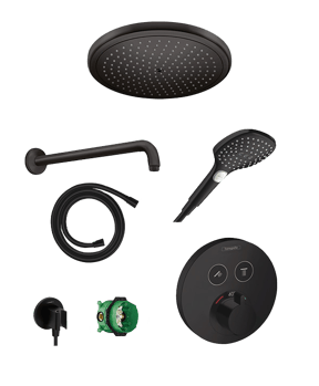 Hansgrohe Showerselect S thermostatische kraan Inbouw regendoucheset met regendouchekop 28cm Mat Zwart