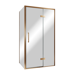 Balmani Senses Design douchecabine met rechtse draaideur en vaste zijwand, 100 x 100 cm, Reflex spiegelglas, Brushed Rosegold profielen