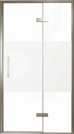 Balmani Senses Design Dusche Drehtür, Rechts, 120 cm x 210 cm, Klarglas mit mattiertem Streifen, Profil Brushed GunMetal