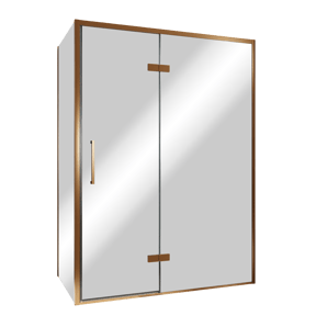 Balmani Senses Design douche en coin avec porte pivotante à droite et paroi latérale fixe, 140 x 90 cm, Miroir Reflex, Profil Brushed Rosegold