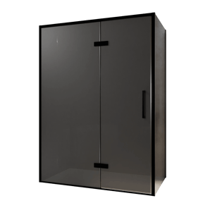 Balmani Senses Design Eckdusche: Drehtür (Links) mit fixierte Seitenwand, 140 x 80 cm, Rauchglas, Profil Schwarz