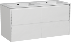 Storke Seda zwevend badmeubel 120 x 52 cm mat wit met Diva dubbele wastafel in composietmarmer hoogglans wit