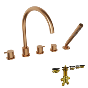 Blaufoss Round 5-gats Badrandkraan Brushed Rosegold Incl. handdoucheset