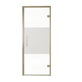 Balmani Senses Design douche draaideur rechts 90 cm x 210 cm Helder glas met matte strook, Brushed Champagne Gold profielen