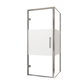 Balmani Senses Design douchecabine met linkse draaideur en vaste zijwand, 90 x 90 cm, Helder glas met matte strook, Chroom profielen