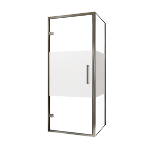 Balmani Senses Design douchecabine met linkse draaideur en vaste zijwand, 90 x 90 cm, Helder glas met matte strook, Brushed GunMetal profielen