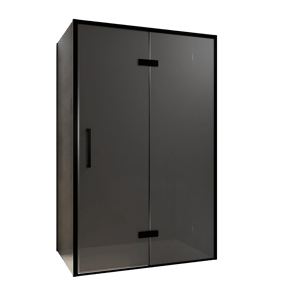 Balmani Senses Design douchehoek met rechtse draaideur en vaste zijwand, 120 x 90 cm, Rookglas, Zwarte profielen