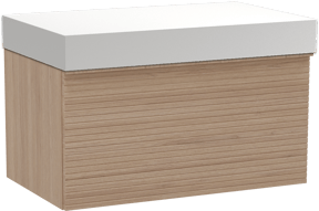 Balmani Forma meuble salle de bains suspendu 90 x 55 cm chêne naturel avec Dominus tablette simple en solid surface blanc mat, Nervure droite symétrique horizontale