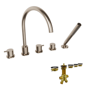 Blaufoss Round 5 trous Robinet de baignoire sur gorge Brushed Coolmetal set douchette incl.