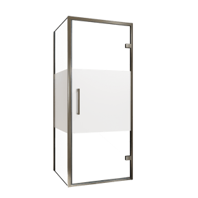 Balmani Senses Design douchecabine met rechtse draaideur en vaste zijwand, 90 x 100 cm, Helder glas met matte strook, Brushed GunMetal profielen