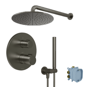 Blaufoss Smartbox Round Duschsystem: Unterputz, inkl. Thermostat-Duscharmatur, Brushed Gunmetal