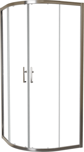 Linie Cadiz coin douche avec entrée d'angle avec double porte coulissante quart de rond 90 x 90 cm Verre transparent profil chrome brossé