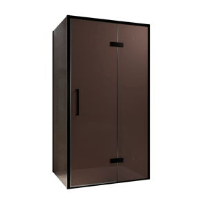 Balmani Senses Design douchecabine met rechtse draaideur en vaste zijwand, 100 x 90 cm, Brons, Zwarte profielen