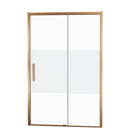 Balmani Senses Design douche schuifdeur rechts 140 cm x 210 cm Helder glas met matte strook glas, Brushed Rosegold profielen