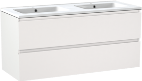 Linie Lado meuble salle de bains suspendu 120 x 46 cm blanc mat avec Vano double vasque en marbre composite blanc brillant