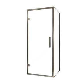 Balmani Senses Design douchehoek met linkse draaideur en vaste zijwand, 90 x 90 cm, Helder glas, Brushed GunMetal profielen