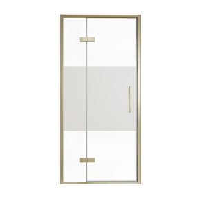 Balmani Senses Design porte pivotante à gauche 100 cm x 210 cm verre transparent avec bande matte, Profil Brushed Champagne Gold