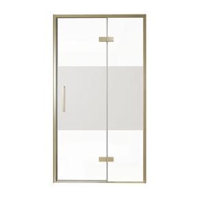 Balmani Senses Design Dusche Drehtür, Rechts, 120 cm x 210 cm, Klarglas mit mattiertem Streifen, Profil Brushed Champagner Gold