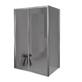 Balmani Senses Design Eckdusche: Schiebetür (Links) mit fixierte Seitenwand, 160 x 100 cm, Reflex-Spiegelglas, Profil Chrom glänzend