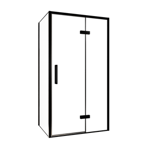Balmani Senses Design douchehoek met rechtse draaideur en vaste zijwand, 100 x 70 cm, Helder glas, Zwarte profielen