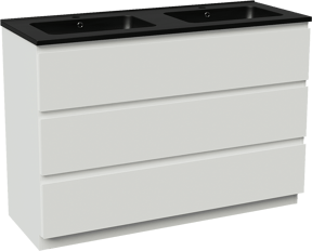 Linie Lado meuble salle de bains à poser 120 x 46 cm blanc mat avec Vano double vasque en marbre composite noir mat