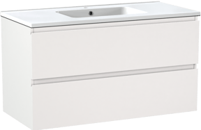 Linie Lado meuble salle de bains suspendu 100 x 46 cm blanc mat avec Vano plan simple en marbre composite blanc brillant