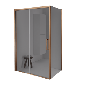 Balmani Senses Design Eckdusche: Schiebetür (Links) mit fixierte Seitenwand, 160 x 80 cm, Reflex-Spiegelglas, Profil Brushed Rosegold