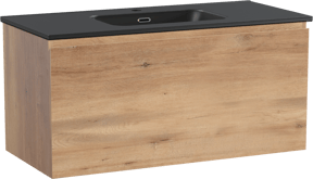 Linie Lado meuble salle de bains suspendu 100 x 46 cm chêne naturel avec Baro plan simple en porcelaine noir mat