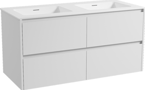 Storke Seda meuble salle de bains suspendu 120 x 52 cm blanc mat avec Mata double vasque en solid surface blanc mat