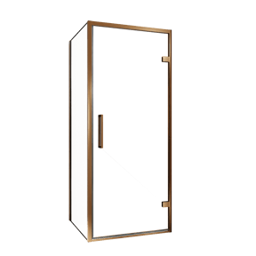 Balmani Senses Design douchehoek met rechtse draaideur en vaste zijwand, 90 x 100 cm, Helder glas, Brushed Rosegold profielen
