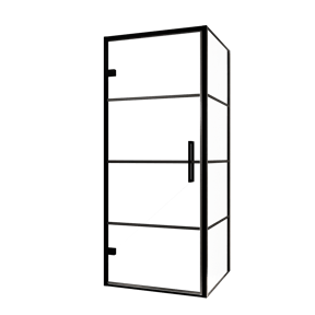 Balmani Senses Design douchecabine met linkse draaideur en vaste zijwand, 90 x 100 cm, Lined, Zwarte profielen