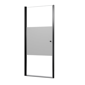 Luca Varess Kuresa Duschtür: Drehtür, 90 x 200 cm, Klarglas mit mattiertem Streifen, Schwarzes Profil, matt