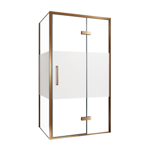 Balmani Senses Design douchehoek met rechtse draaideur en vaste zijwand, 100 x 100 cm, Helder glas met matte strook, Brushed Rosegold profielen