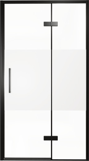 Balmani Senses Design douche draaideur rechts 120 cm x 210 cm Helder glas met matte strook, Zwarte profielen