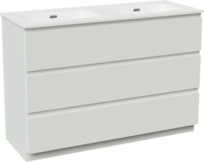 Linie Lado freistehendes Möbelstück Set: 120 x 46 cm, Weiß matt, mit Baro Doppelwaschtisch, Porzellan Weiß glänzend