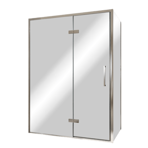 Balmani Senses Design douche en coin avec porte pivotante à gauche et paroi latérale fixe, 140 x 80 cm, Miroir Reflex, Profil chrome