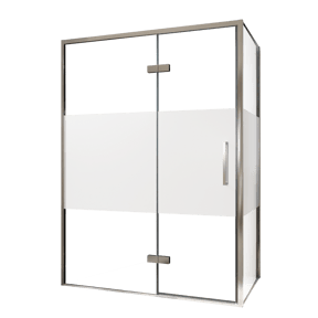 Balmani Senses Design douche en coin avec porte pivotante à gauche et paroi latérale fixe, 140 x 90 cm, Verre transparent avec bande matte, Profil chrome