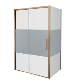 Balmani Senses Design douchecabine met linkse schuifdeur en vaste zijwand, 120 x 100 cm, Helder glas met matte strook, Brushed Rosegold profielen