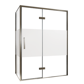 Balmani Senses Design Eckdusche: Drehtür (Rechts) mit fixierte Seitenwand, 140 x 100 cm, Klarglas mit mattiertem Streifen, Profil Brushed GunMetal