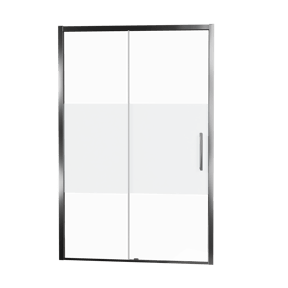 Balmani Senses Design Dusche Schiebetür, Links, 160 cm x 210 cm, Klarglas mit mattiertem Streifen, Profil Chrom